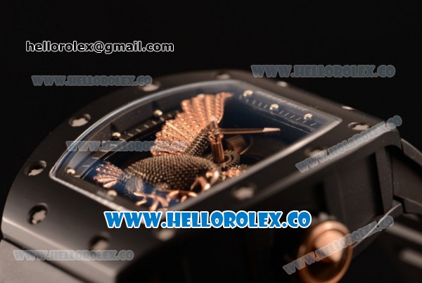 Richard Mille RM 023 Miyota 9015 Automatic PVD Case with Eagle Skeleton Dial and Black Rubber Strap - Click Image to Close